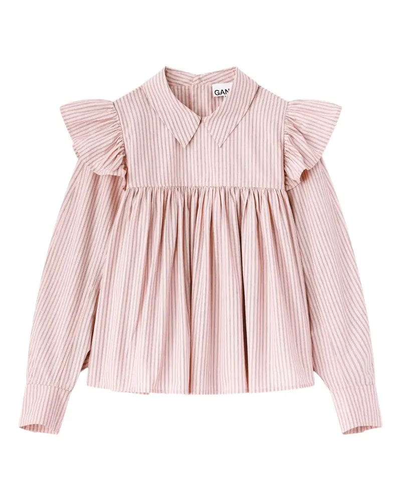 Ganni Gestreiftes Oberteil mit Rüschen - Rosa Rosa
