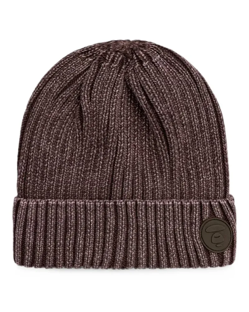 BAPE ribbed-knit logo-patch beanie hat - Braun Braun
