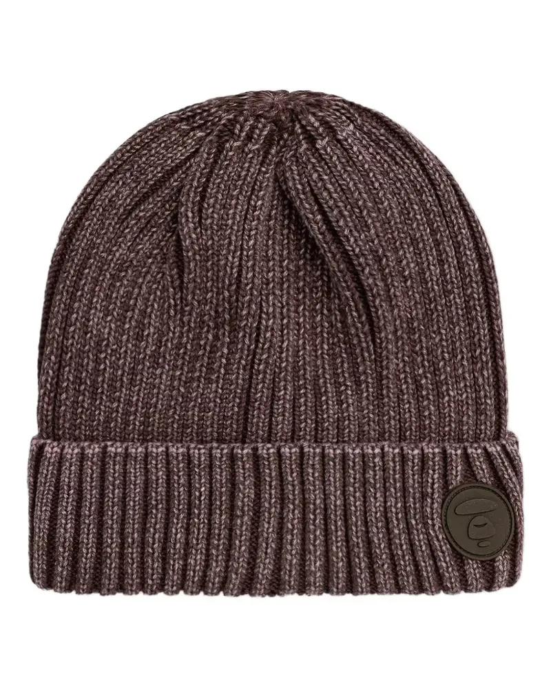 BAPE Gerippte Beanie mit Logo-Patch - Braun Braun