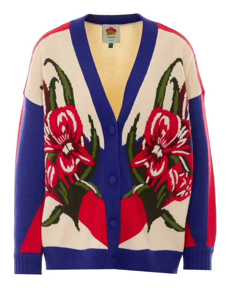 FARM Rio floral-embroidered colour-block cardigan - Nude Nude