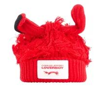 Gerippte Mütze mit Ohrendetail - Rot