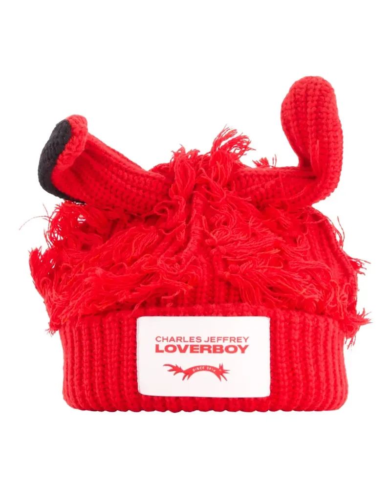Charles Jeffrey Loverboy Gerippte Mütze mit Ohrendetail - Rot Rot