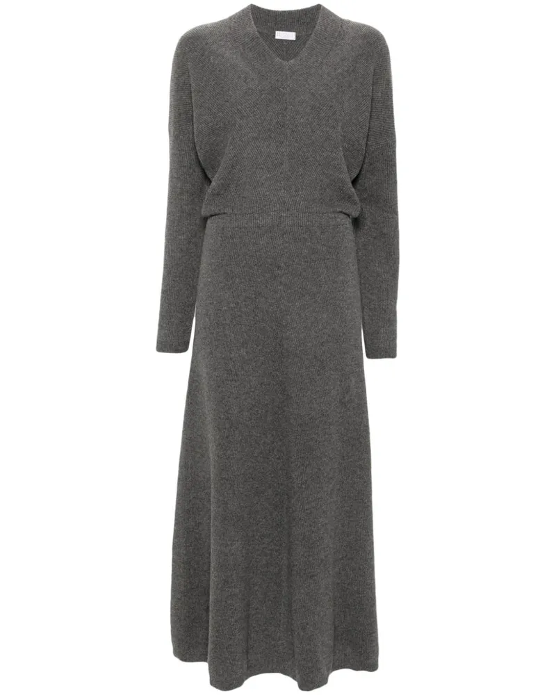 Brunello Cucinelli Maxikleid aus geripptem Strick - Grau Grau