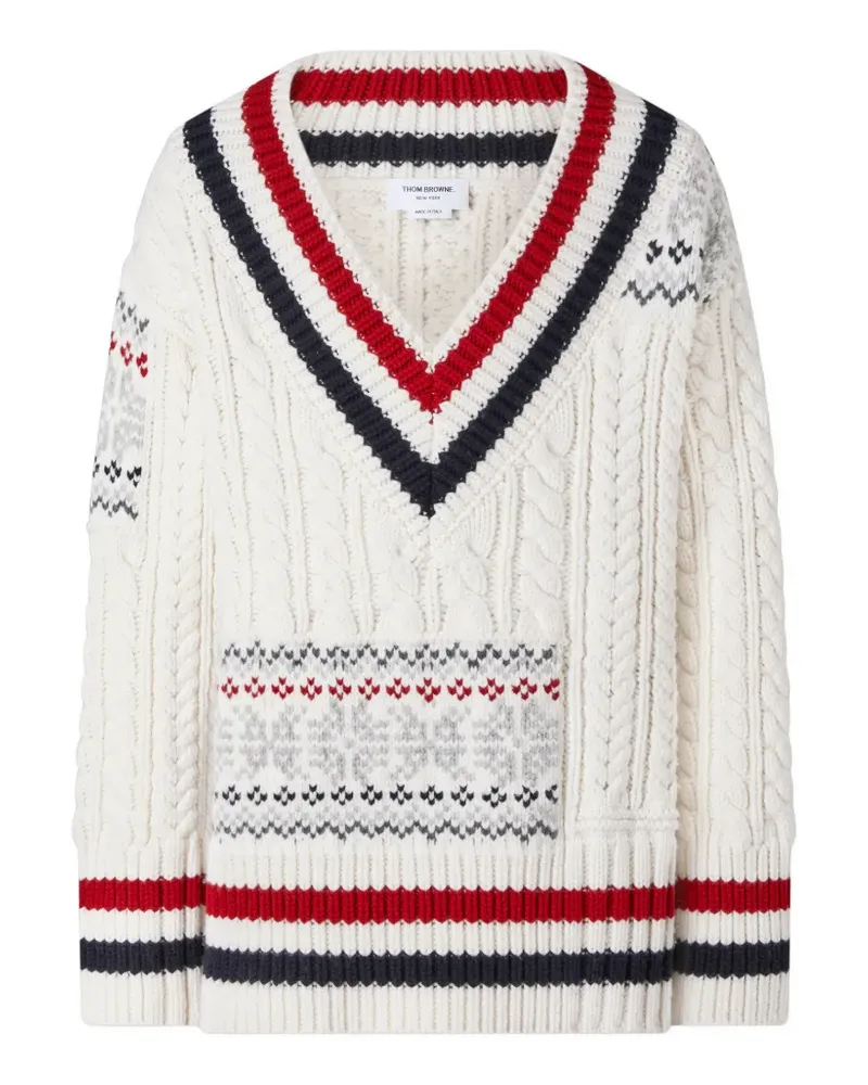 Thom Browne Fair Isle Pullover mit Zopfmuster - Nude Nude