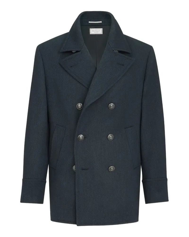 Brunello Cucinelli wool and cashmere cavalry pea coat with metal buttons - Blau Blau