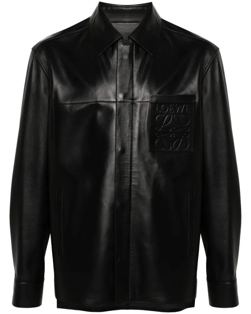 Loewe Lederjacke mit Logo-Prägung - Schwarz Schwarz
