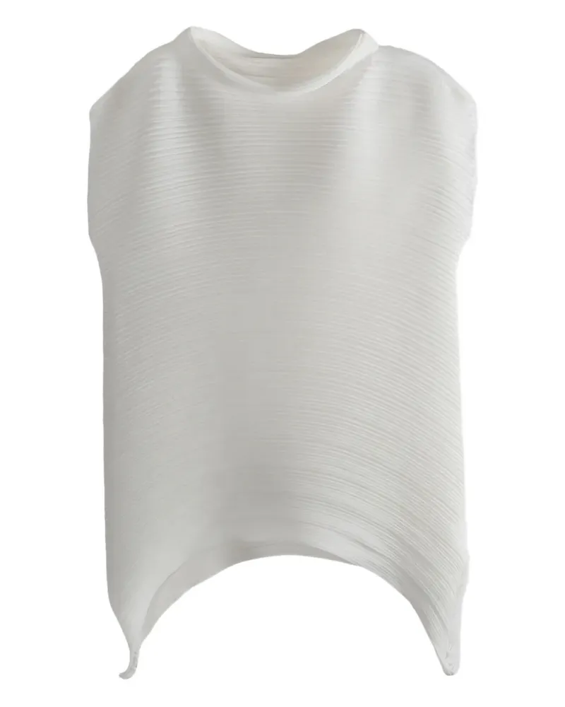 Issey Miyake asymmetrical-hem pleated top - Weiß Weiß
