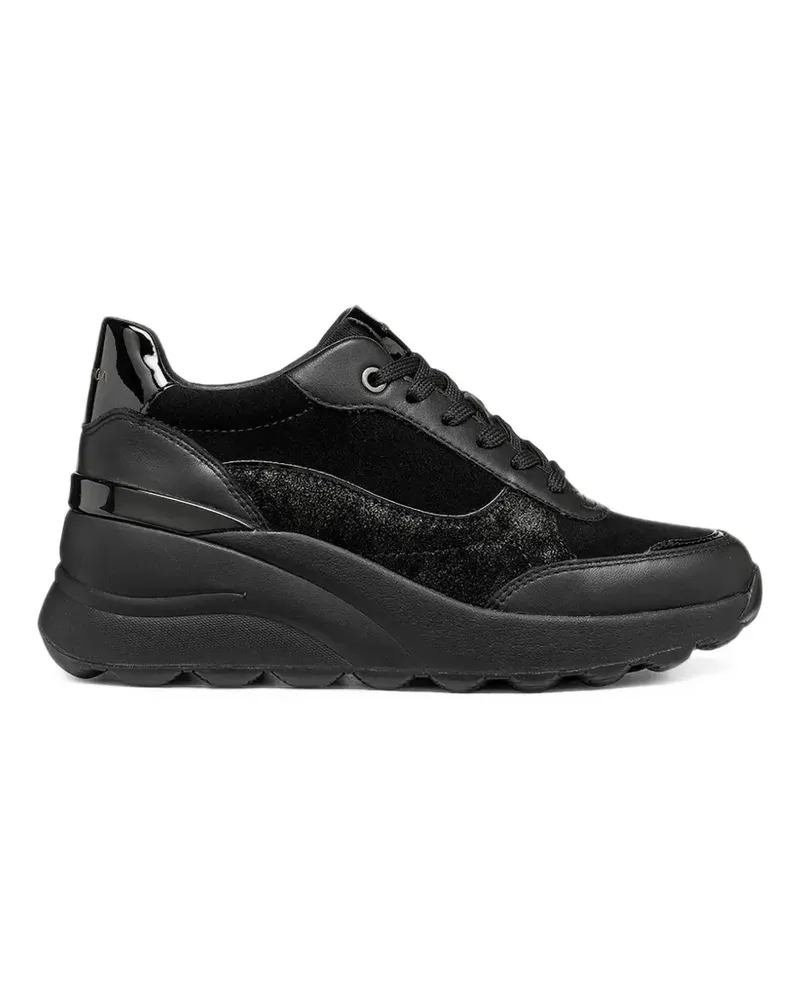 Geox Spherica Ec13 Sneakers mit Lackeinsätzen und klobiger Sohle - Schwarz Schwarz