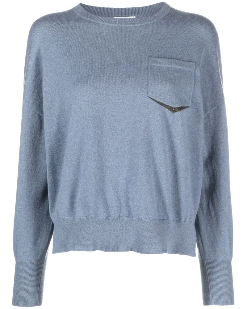 Brunello Cucinelli Kaschmirpullover mit aufgesetzter Tasche - Blau Blau