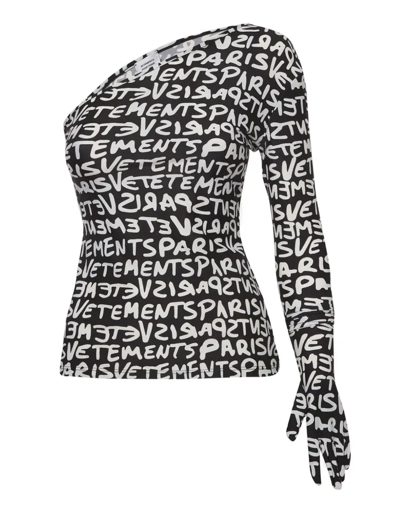 VETEMENTS One-Shoulder-Top mit Logo - Schwarz Schwarz