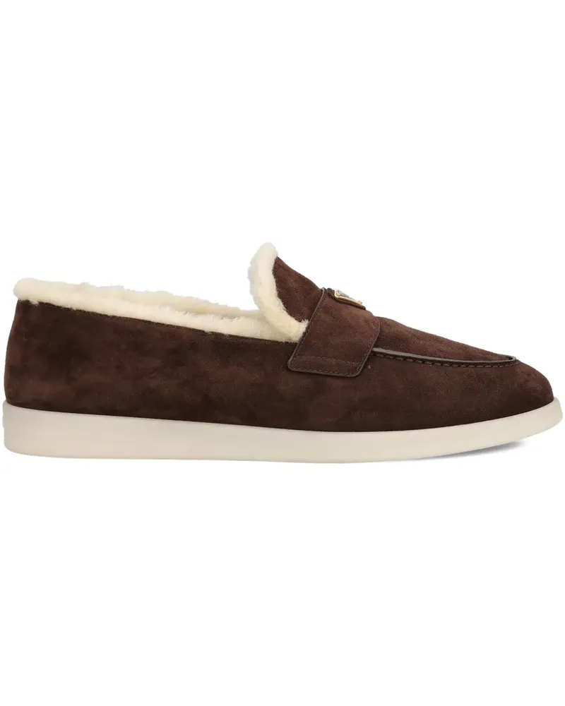 Prada Loafer aus Wildleder mit Shearling - Brown Brown