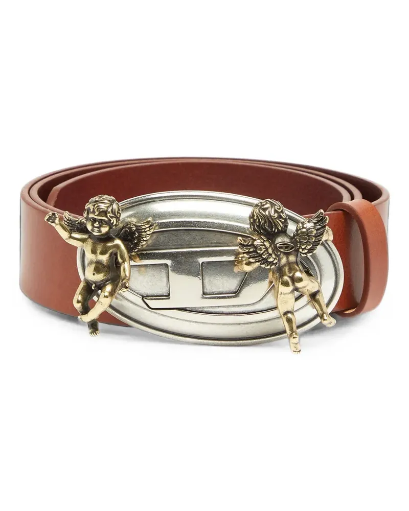Diesel 3.5cm leather belt with cherub Oval D buckle - Braun Braun