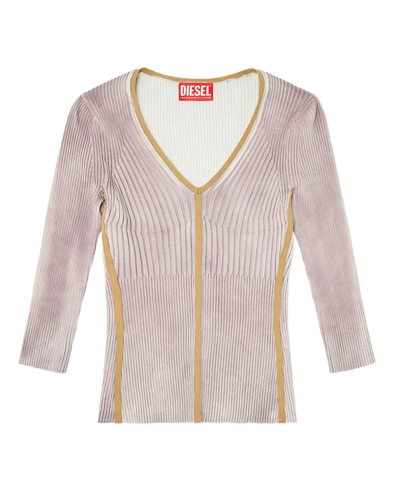 Diesel ribbed V-neck jumper with contrast bands - Rosa Rosa