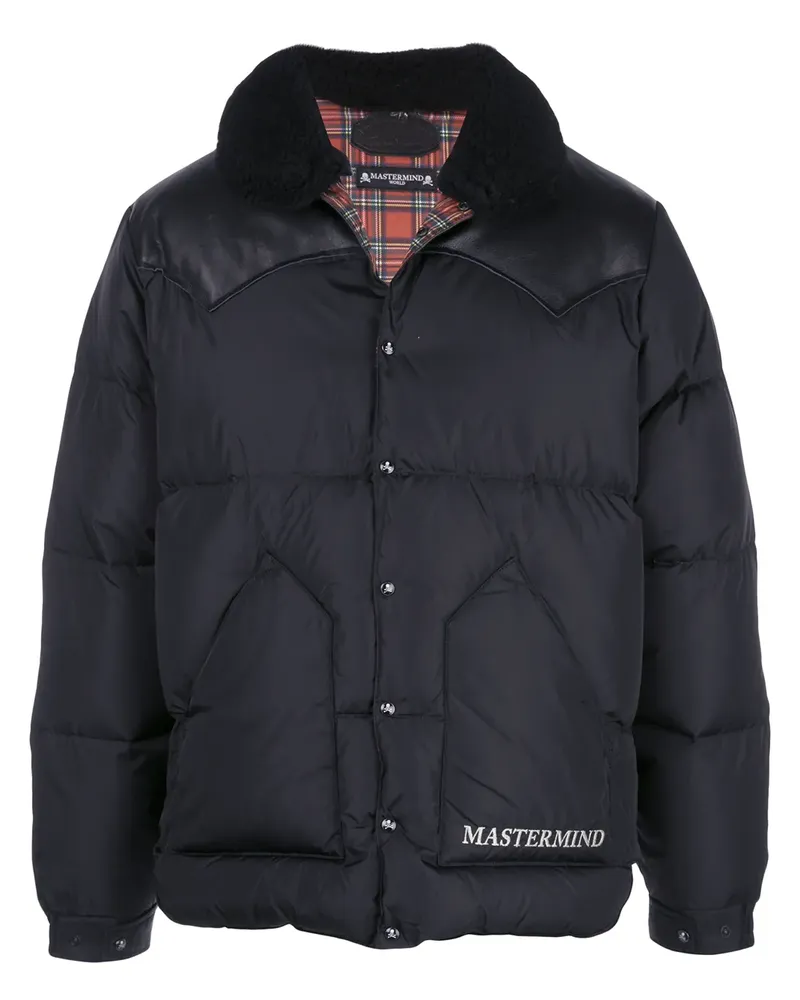 Mastermind Japan Daunenmantel mit Ledereinsatz - Schwarz Schwarz
