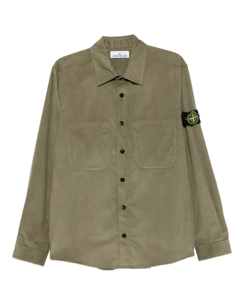 Stone Island corduroy-texture logo-patch shirt - Grün Grün