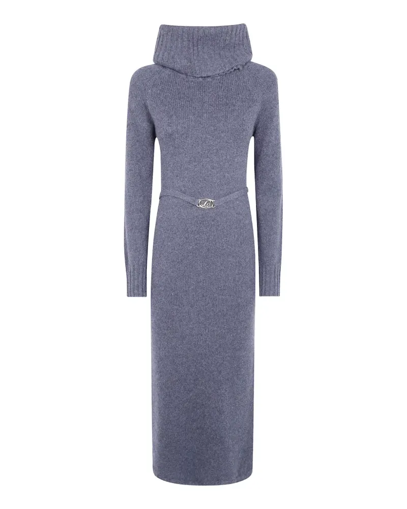 Twin-Set Geripptes Strick-Midikleid mit Gürtel - Grau Grau