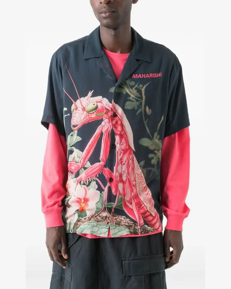 maharishi orchid mantis-print camp-collar shirt - Blau Blau