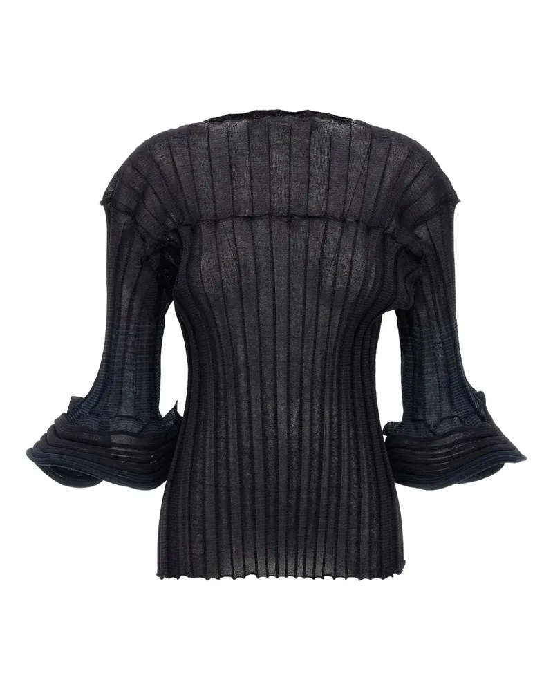 Issey Miyake Gerippter Asagao Pullover mit Glockenärmeln - Blau Blau