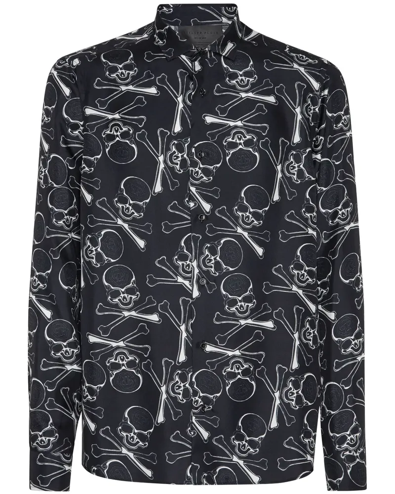Philipp Plein Skull&Bones Seidenhemd - Schwarz Schwarz