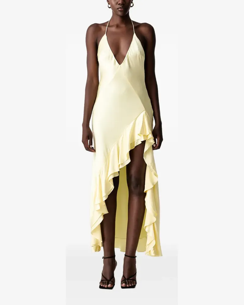 Bardot Asymmetrisches Selene Neckholder-Kleid mit Rüschen - Gelb Gelb