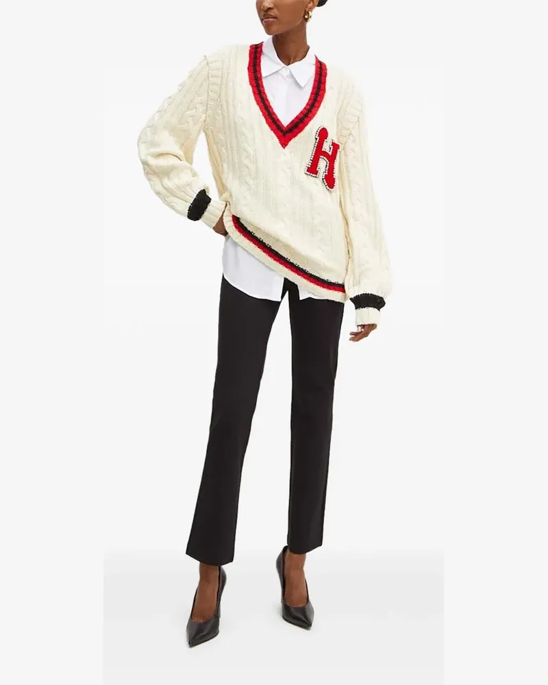 Silvian Heach Zopfmuster-Pullover mit Perlen - Nude Nude