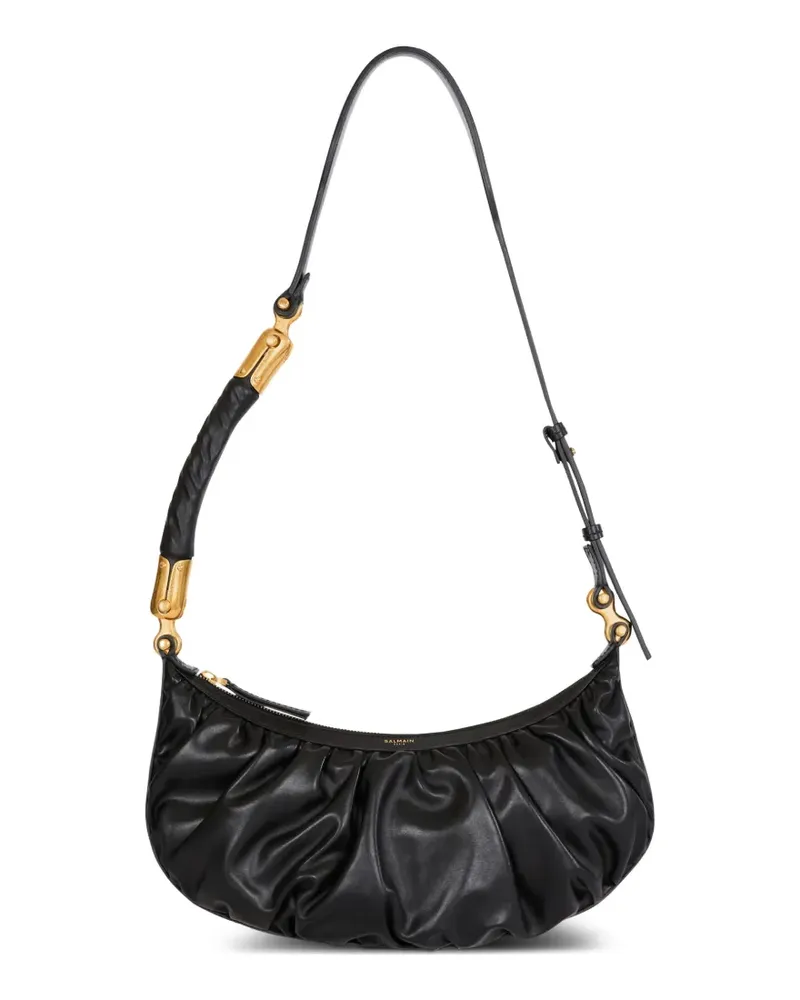 Balmain Geraffte Ebene Schultertasche - Schwarz Schwarz