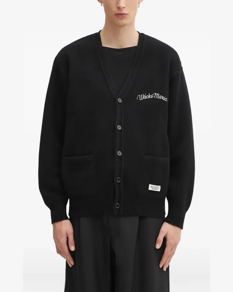 Wacko Maria embroidered V-neck cardigan - Schwarz Schwarz