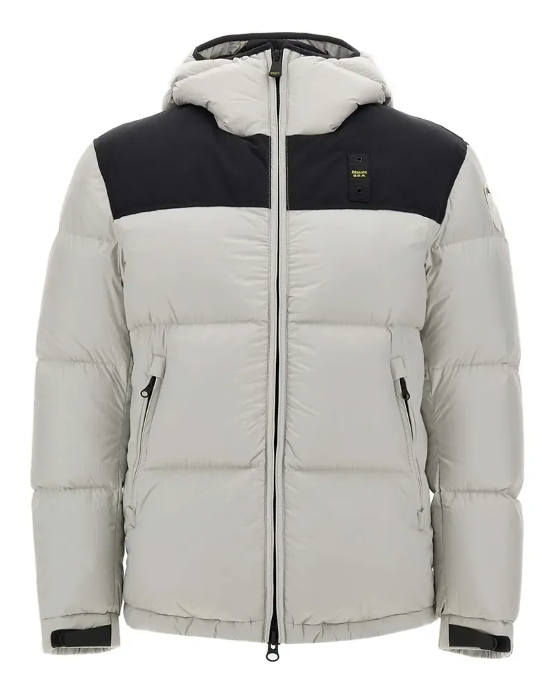 Blauer Gesteppter Kapuzenmantel - Grau Grau