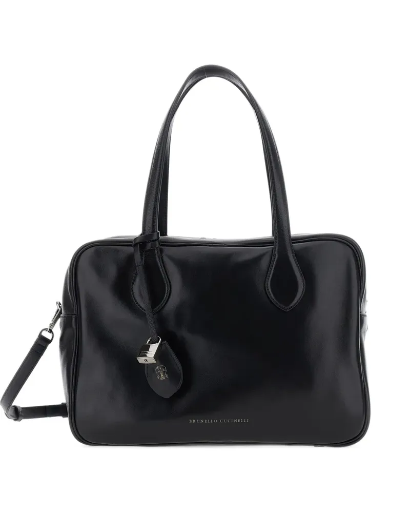 Brunello Cucinelli Tote Bag aus Leder mit Schloss - Schwarz Schwarz
