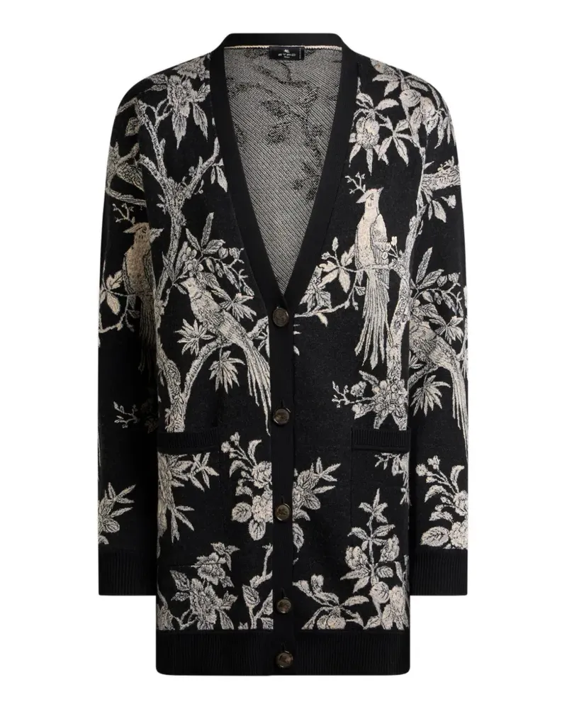 Etro wool-blend jacquard cardigan with nature motif - Schwarz Schwarz