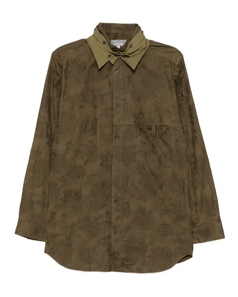 Yohji Yamamoto Hemd aus Blumenjacquard mit Kontrastkragen - Grün Grün