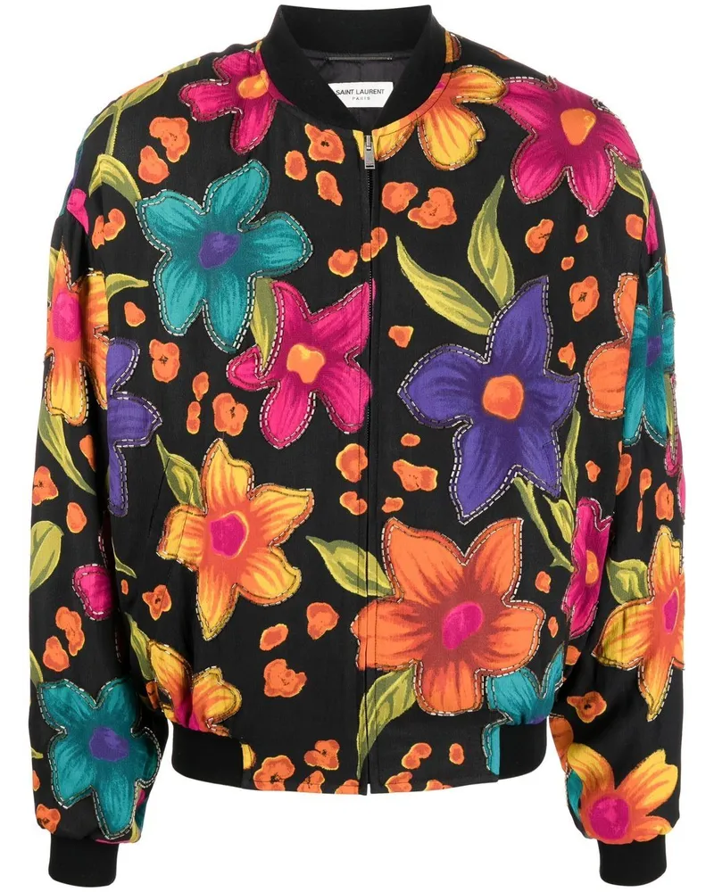 Saint Laurent Bomberjacke mit Blumen-Print - Schwarz Schwarz