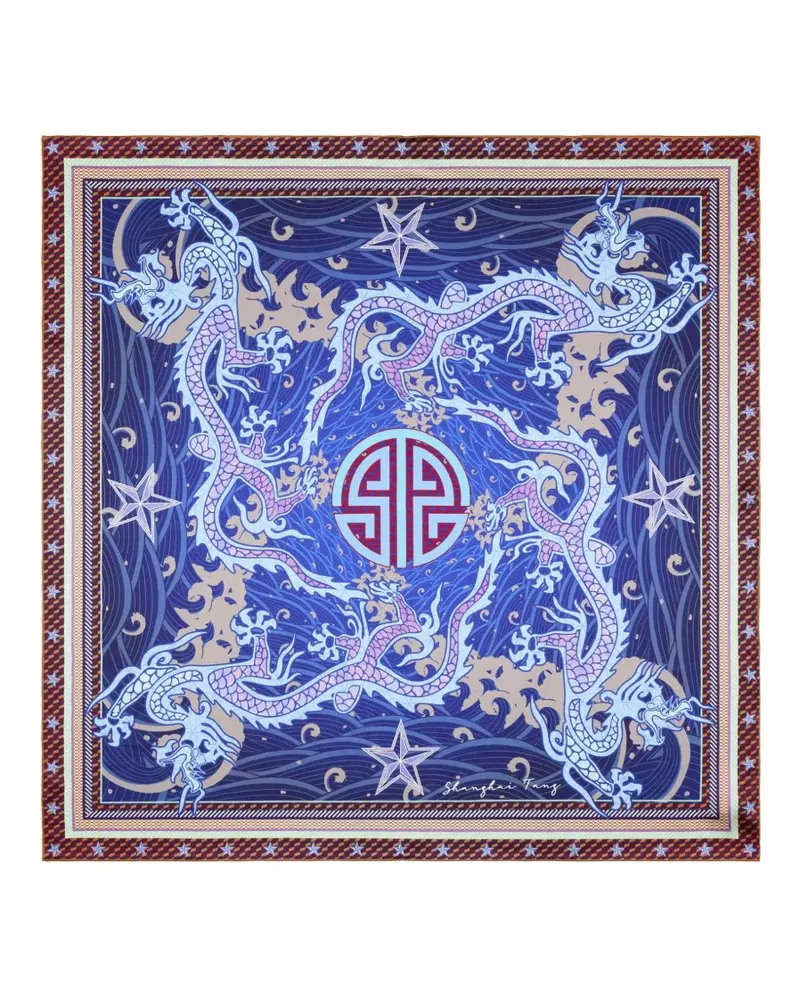 Shanghai Tang flying dragon silk foulard - Blau Blau