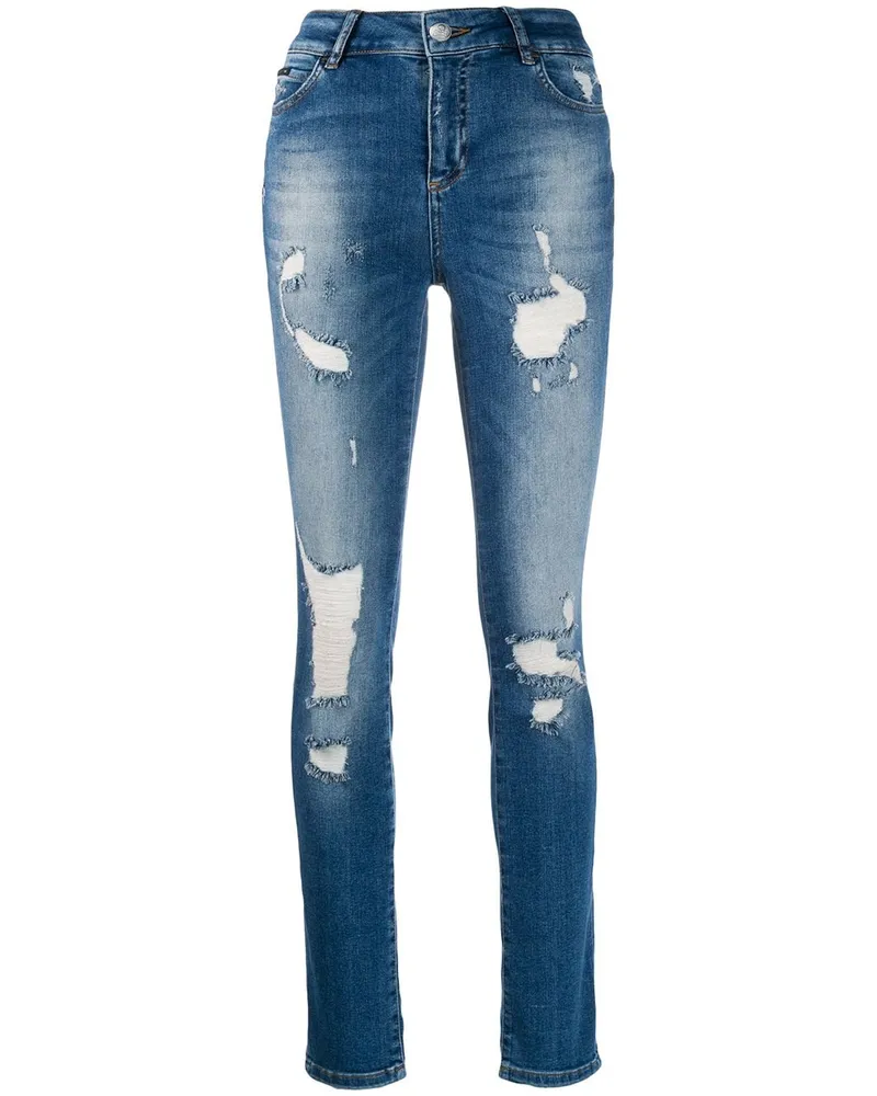 Philipp Plein Skinny-Jeans im Distressed-Look Blau