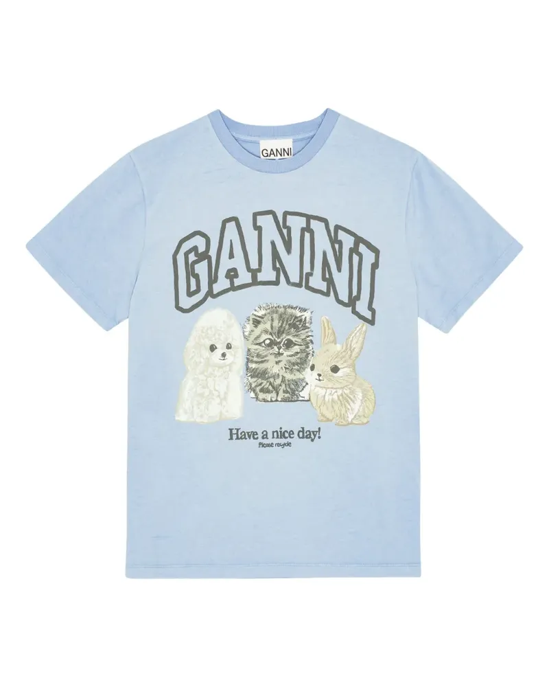 Ganni T-Shirt mit Logo-Print - Blau Blau