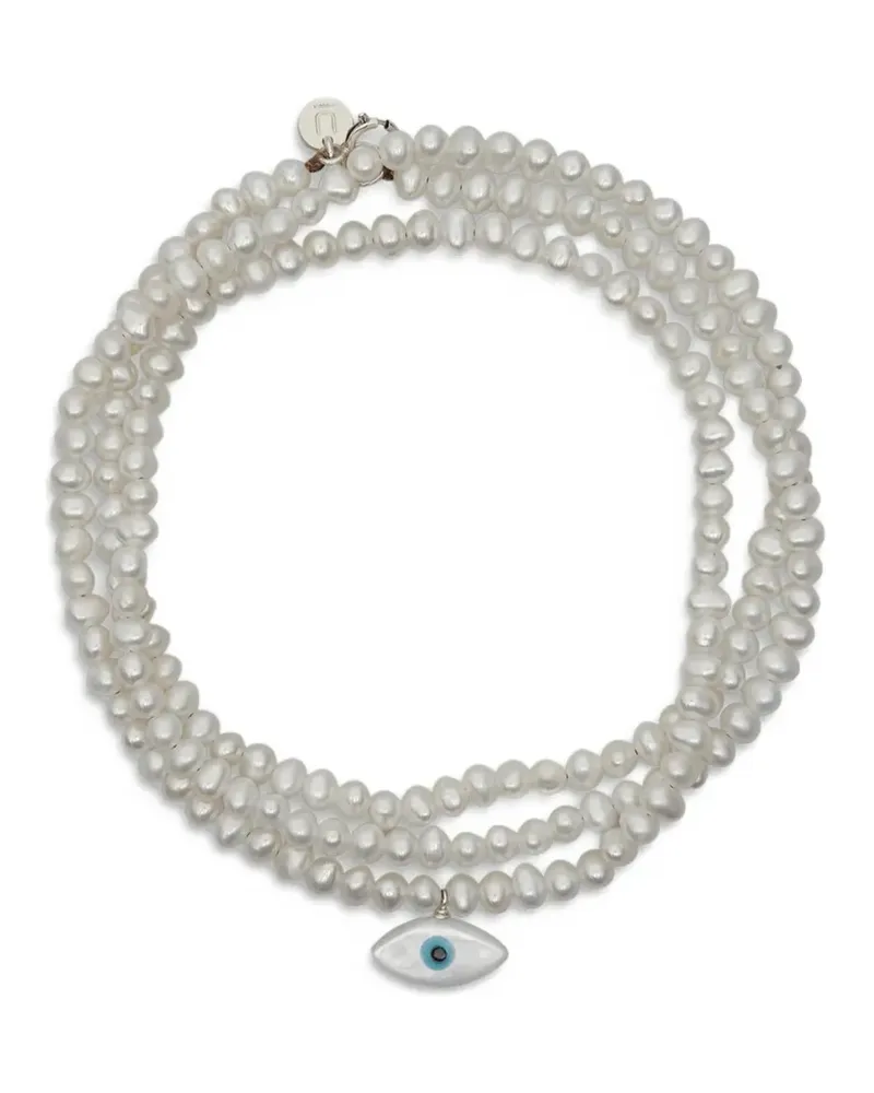 Undercover eye-pendant pearl-beaded bracelets - Weiß Weiß