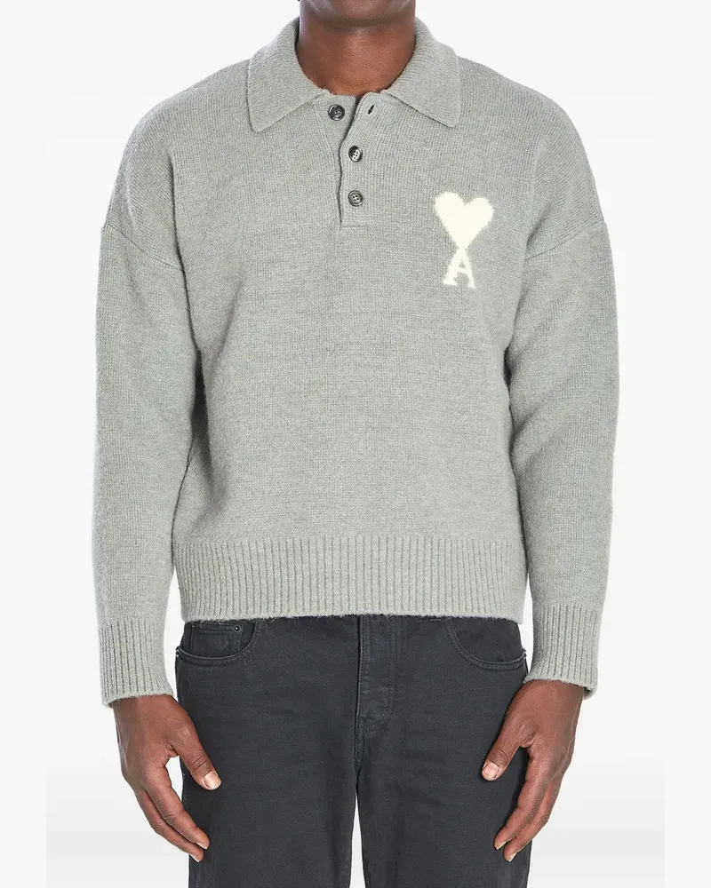 AMI Paris Ami de Coeur Intarsien-Poloshirt - Grau Grau