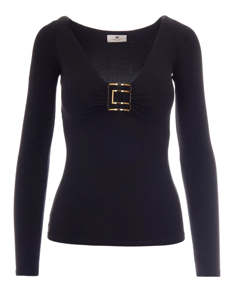Elisabetta Franchi Oberteil aus Jersey-Stoff mit Logo-Detail - Schwarz Schwarz