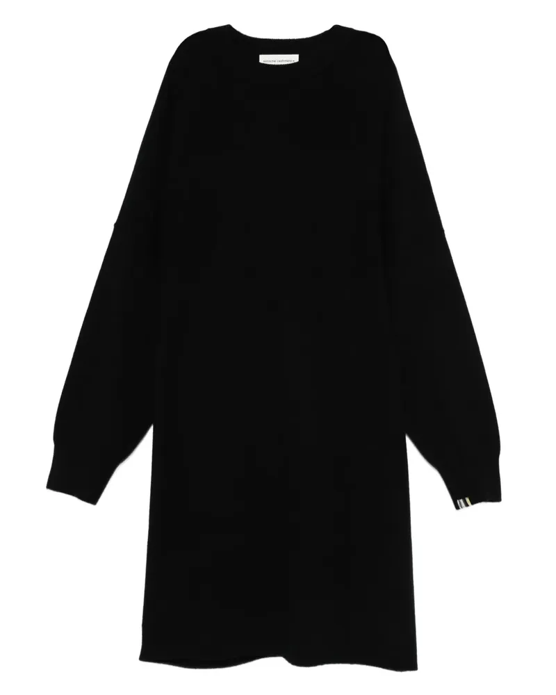 extreme cashmere Geripptes Pulloverkleid mit rundem Ausschnitt - Schwarz Schwarz