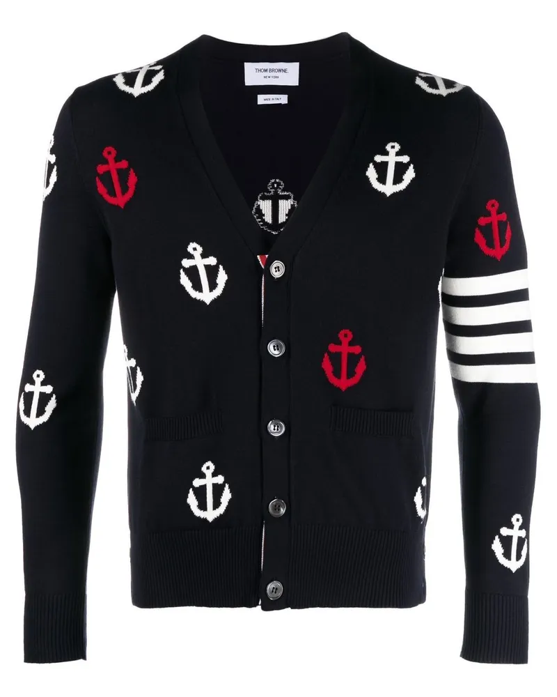 Thom Browne Cardigan mit Anker-Print - Blau Blau