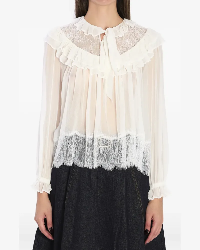 Self-Portrait Gerüschtes Spitzentop - Weiß Weiß