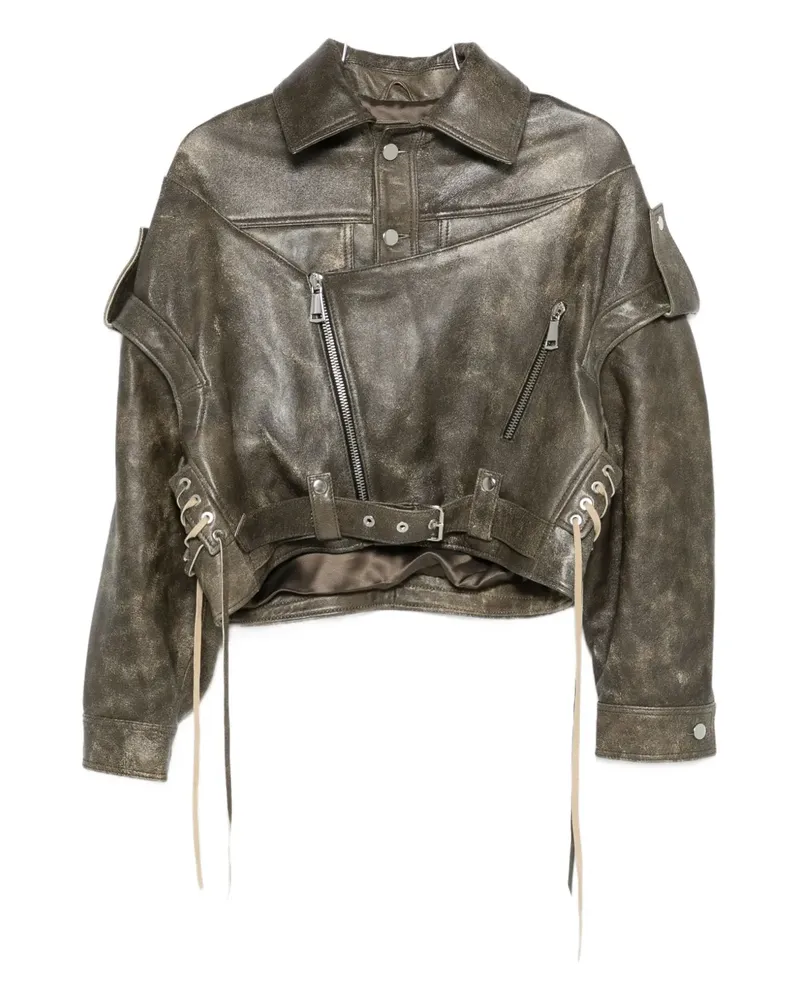 Manokhi Asymmetrische Lederjacke - Grün Grün