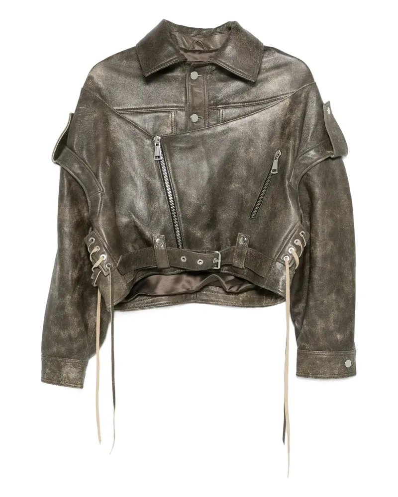 Manokhi Asymmetrische Lederjacke - Grün Grün