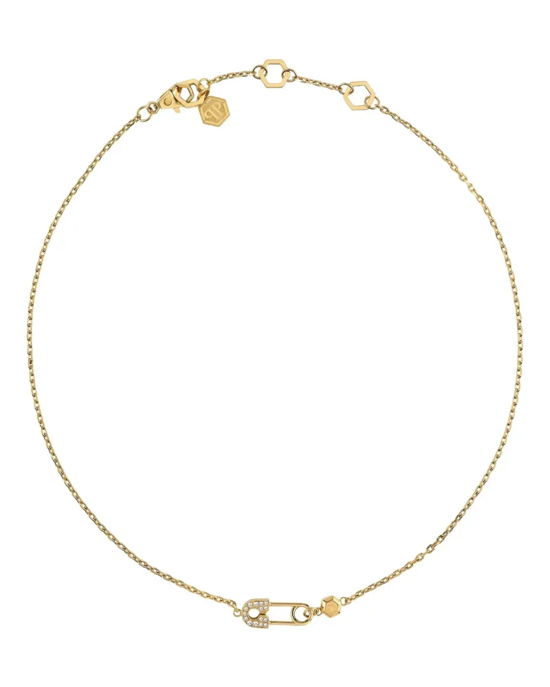Philipp Plein gold crystal safety-pin necklace Gold