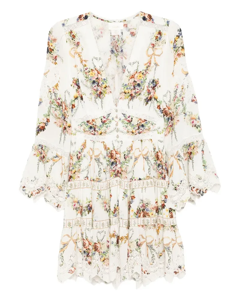 Camilla Seidenkleid mit Blumen-Print - Weiß Weiß