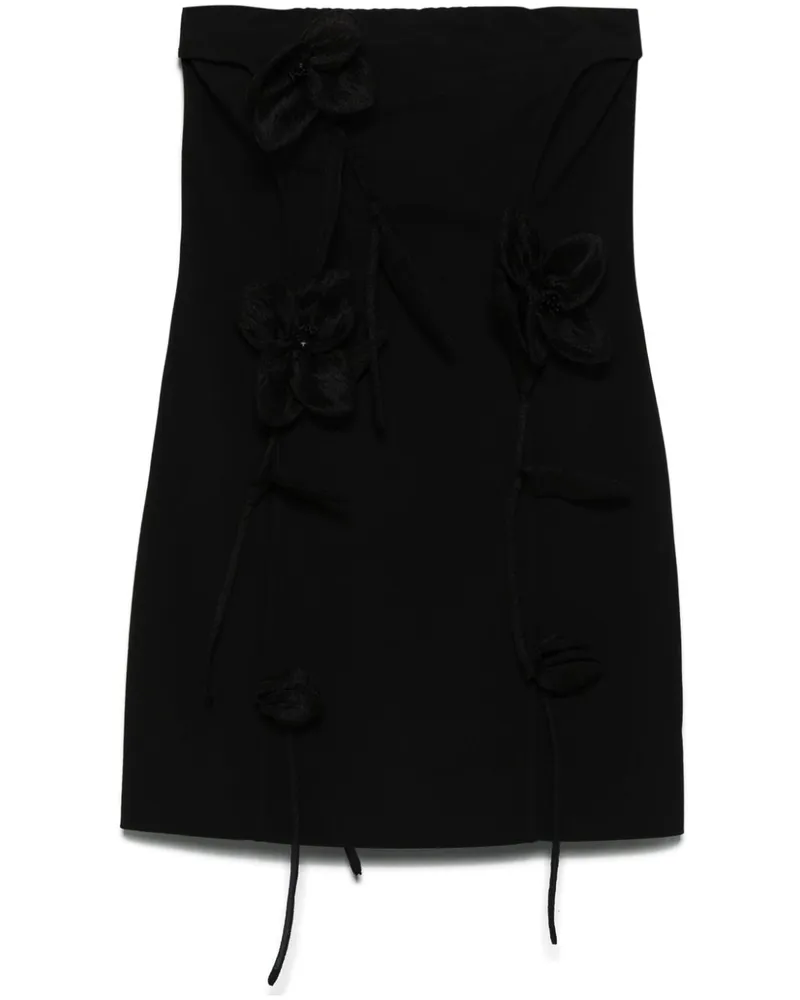 ROTATE Birger Christensen Kurzes Schlauchkleid mit Rosenapplikation - Schwarz Schwarz