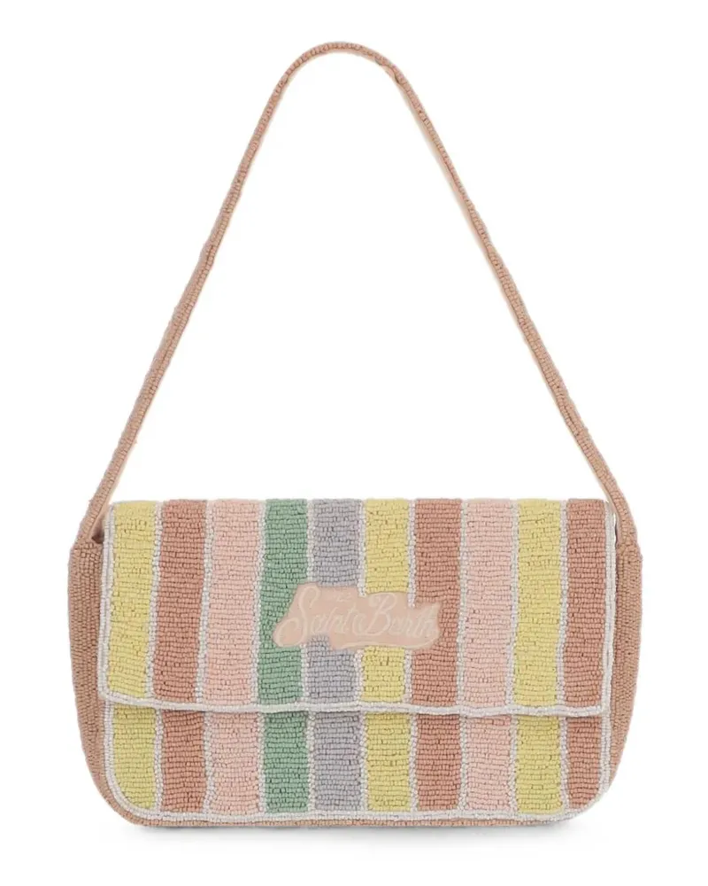 MC2 Saint Barth bead-embellished striped shoulder bag - Nude Nude
