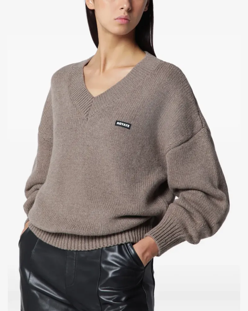 ROTATE Birger Christensen logo-patch V-neck sweater - Nude Nude