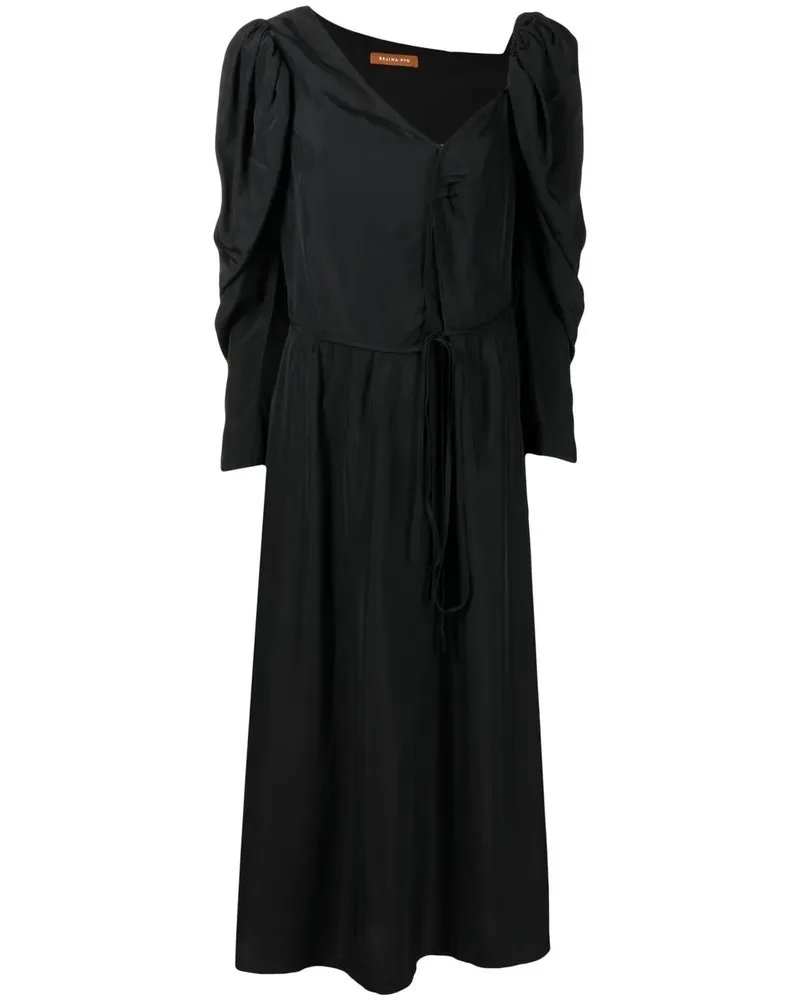 REJINA PYO Midikleid mit Puffärmeln - Schwarz Schwarz