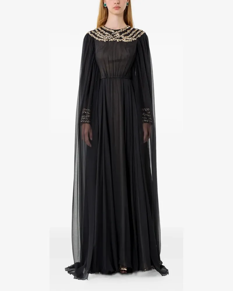Dina Melwani crystal-embellished cape-sleeve maxi dress - Schwarz Schwarz